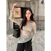 Camiseta Elegante de Manga Larga con Hombros Descubiertos y Degradado, Estilo Nuevo Otoño 2026 para Mujer, Top Adelgazante con Dobladillo Irregular