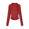 Top de Moda para Chica Caliente con Cuello Cuadrado y Cintura Ajustada para Mujer, Estilo Francés, Slim, Sexy, Color Sólido, Estilo Puro Deseo, Camiseta de Manga Larga