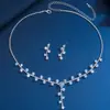 Joyería Popular, Diamantes Brillantes, Circonita Incrustada con Diamantes, Artículos de Boda para Mujer, Joyería, Collares, Aretes, Conjunto Nupcial de Dos Piezas