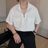Camisa de seda gelada de alta qualidade com zíper pela metade, camiseta masculina de verão estilo coreano solta e moderna de manga curta