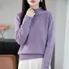 Suéter Tricô Vazado Meia-Gola Novo Outono/Inverno 2026 para Mulheres, Suéter Largo Plus Size, Blusa Elegante de Manga Longa para Senhoras