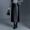 Falda auténtica de cuero genuino Haining para mujer, colección otoño/invierno 2026, estilo coreano, falda midi de piel de oveja con abertura, diseño ajustado al cuerpo, moderna