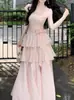 Vestido Longo Feminino Verão 2026 Novo Estilo Francês Doce e Suave Irregular Emagrecedor Bolo