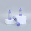 Botella cosmética transparente morada al por mayor para rellenar, botella de 15 ml, 30 ml, 50 ml, botella para rellenar loción tipo push