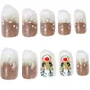 Nuevo Navideño Transfronterizo Más Vendido Manicura Degradado Lindo Reno Copo de Nieve Puntos Uñas Rectangulares Medias Portables Venta al por Mayor