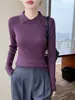Camiseta básica de punto de lana fina de manga larga para otoño con cuello de muñeca, versátil, ajustada pero no apretada, adelgazante y favorecedora