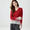 Suéter de Cashmere Feminino Céu Estrelado Degradê Gola V Camada Interna Malha Quente Moda Casual Elegante Amigo da Pele Camada Base Tricô