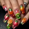 Adesivos para Unhas Quadrados de Comprimento Médio com Tema de Frutas Multicores, Adesivos para Unhas Moda Europeia e Americana, Unhas Usáveis Removíveis