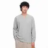 Camiseta Masculina LKTM Estilo Old Money Gola V Pequena Textura Canelada Manga Longa Unissex Solta Casual Versátil Camisa Básica