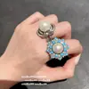 Anillo de Joyería Ojo de Gato Exquisita Flor Mariposa Piedra Preciosa Chapado en Oro 18K Turquesa Azul Concha de Copo de Nieve Conjunto de Anillos de Perlas