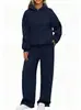 Conjunto de Moletom com Capuz e Calça Wide Leg Esportiva Casual 2026, Conjunto de Duas Peças com Forro de Fleece para Outono