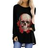 Amazon Estilo Ocidental Solto Halloween Natal 3D Gola Redonda Gola Alta Camiseta de Manga Longa Comércio Exterior Roupas Femininas Europeias e Americanas