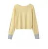 Camisa base de tricô casual estilo coreano com gola redonda, nova para primavera/outono 2026, com design exclusivo, top de moda pullover de manga longa