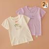 Camiseta de Niña Verano Estilo Japonés Manga Corta Algodón Puro Media Manga Niña Algodón Rústico Top Delgado Paquete de 2 Piezas