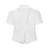Ropa de Mujer Transfronteriza 2026 Nueva Moda Europea y Americana Versátil Sencillo de un Solo Botón Manga Corta Color Sólido Top para Mujer C93192