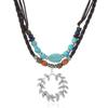 Collar de Múltiples Capas con Colgante de Corona de Amistad Estilo Vintage Europeo y Americano para Mujer con Cuentas de Turquesa Ajustable