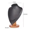 Soporte de Exhibición de Collares de Madera Maciza Color Nogal Maniquí de Cuello para Collares Soporte de Joyería para Colgantes Cuello para Retratos Joyería para Cuello Superficie de Cuero y Terciopelo