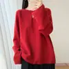 Nuevo Suéter de Punto Redondo de Lana Pura Estilo Perezoso Otoño/Invierno 2026 Manga Larga para Mujer Calado Color Sólido Suéter de Lana Top