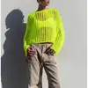 2024 Verão Transfronteiriço Amazon Comércio Exterior Crochê à Mão Saída de Praia Renda Saída de Praia de Férias Suéter de Tricô Camisa de Manga Longa com Proteção Solar Feminina