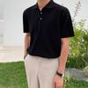 Camisa Polo de Seda de Gelo para Homens MYQ Camiseta de Manga Curta Suéter de Malha Verão Novo Estilo Coreano Lapela Comerciante Cor Sólida Camiseta de Meia Manga