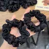 Goma para el cabello de alta gama con borde plisado estilo coreano, Cuerda para el cabello negra minimalista francesa para moño bajo