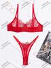 Pedido Pequeño Personalizado Sexy Pestañas Encaje Bordado Patrón Transparente Tirantes Ajustables Íntimos Sexys Traje de Tres Puntos