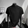 Camiseta Patchwork de Remaches Desconstruidos Negra para Hombre, Verano Cleanfit Hombro Normal Manga Corta, Elegante Estilo Americano Manga Media Resistente