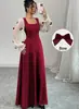 Vestido largo de estilo francés con bloques de color y lazo, de estilo hada, transfronterizo europeo y americano 2026, con corpiño negro puro y diseño de cintura alta