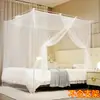 Mosquitero tradicional para cama doble de dormitorio, anti-mosquitos, cifrado, carpa cuadrada tradicional con puerta única y cuerdas de sujeción, mosquitero blanco