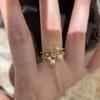 Anillo Abierto de Doble Capa Estrella Ojo de Gato Perla Lujo Ligero Moda de Nicho para Mujer Anillo de Dedo Versátil de Gama Alta Anillo de Dedo de Comida