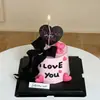2026 Día de San Valentín Qixi decoración de pastel estilo ins negro y rosa topper pareja confesión corazón tarjeta de amor inserto