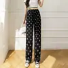 Calça Wide Leg Tie-Dye com Estampa de Leopardo em Tinta para Primavera e Verão Feminina Casual Estilo Étnico Solta Calça de Seda Gelo Calça Casual