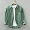6651 Camisa Casual Simples de Manga Longa Estilo Japonês para Homens, Artística e Fresca, Corte Amplo, Gola Ponta, Camada Base, Disponível para Dropshipping