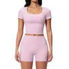 Nuevo Conjunto de Yoga Ajustado de Verano Europeo y Americano, Ropa Deportiva Fitness de Alta Gama Elástica de Cintura Alta de Secado Rápido para Mujer 2036