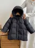 Casaco de Penas Infantil Pato Branco à Prova d'Água, Neve e Vento, Comprimento Médio, Cor Creme, Acolchoado, Casaco de Inverno para Meninas