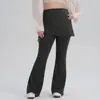 Pantalones de yoga de dos piezas de imitación para mujer talla grande, de cintura alta, pantalones de yoga con sensación de segunda piel y solapa trasera, pantalones deportivos para correr, pantalones de fitness acampanados