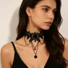 Colar Cruzado de Renda Europeu e Americano Feminino de Alta Qualidade Nicho Estilo Gótico Escuro Pingente de Franja Corrente Clavícula Preto Vazado