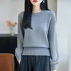 Suéter de gola redonda 100% algodão, confortável e amigo da pele para mulheres, blusa básica de algodão puro espessa para outono e inverno, top de tricô quente e folgado