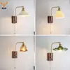 Lámpara de noche estilo nórdico japonés estilo medieval latón nogal cerámica casa de huéspedes atmósfera artística retro lámpara de pared