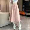 Saia Midi Plus Size para Corpo em Pera, Meia-Saia Estilo Workwear, Saia Longa de Verão Feminina em Algodão Lavado
