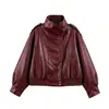 Jaqueta bomber de couro sintético, estilo europeu e americano, moderna, versátil, modelagem solta e emagrecedora, nova coleção de outono, top de couro PU, jaqueta de couro