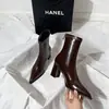 Botines ajustados con cremallera trasera, punta fina, botines de tacón alto a la moda para mujer, botines de mujer estilo francés, tacón grueso, caña corta, nuevos botines versátiles de tela para otoño