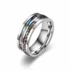 Anillo Popular Transfronterizo de Acero Inoxidable Incrustado con Material de Concha de Abulón Color Acero Plano de 8 mm de Diámetro Doble Ranura Concha Venta Caliente