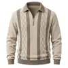 Suéter tejido jacquard de diamante color block personalizado para otoño e invierno para hombre, suéter para hombre con cuello polo y media cremallera
