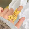 Loja de Ouro Mesmo Estilo Antigo Grande Fênix Ouro de Areia Anel Noiva Casamento Personalidade de Nicho Fênix Anel Ajustável