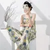 Camisón de Rayas de Alta Gama con Copas en el Pecho para Mujer, Ropa de Casa de Verano sin Espalda con Atadura, Se Puede Usar Afuera, Conjunto Delgado de Algodón y Seda