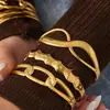 Diseño geométrico estilo europeo juego de pulseras con hebilla en forma de 8 acero inoxidable chapado en oro de 18 quilates versión ancha pulsera envolvente venta al por mayor
