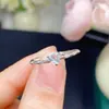 Anillo de Aguamarina Natural con Piedra Principal de Cristal Transparente 4*4mm, Anillo Ajustable, Plata S925 con Chapado