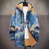 Chaqueta de Nuevo Estilo Transfronteriza con Elementos de Patrón Multicolor, Cárdigan con Capucha y Cremallera 65, Abrigo de Algodón Polar Espeso de Invierno con Forro Amarillo