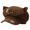Gorro Octagonal Lindo de Dibujos Animados Estilo Japonés con Orejas de Gato para Mujer, Dulce y Versátil para Primavera y Otoño, Circunferencia de Cabeza Grande, Boina Adelgazante